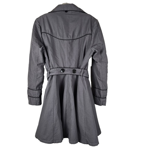 Soia & Kyo Gray Double Breasted Trench Coat Jacket Women's Large Belted Flared - Picture 2 of 9
